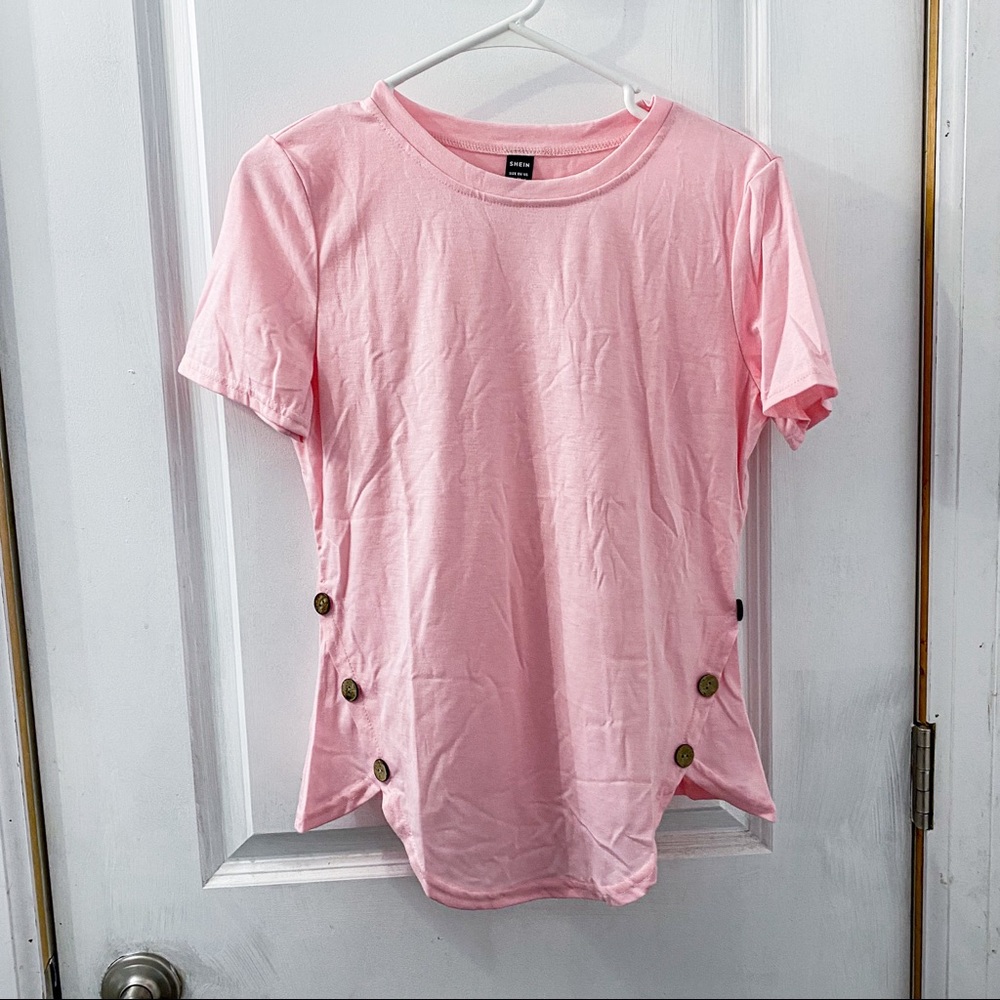 Button Side Solid Tee - Picture 2 of 3